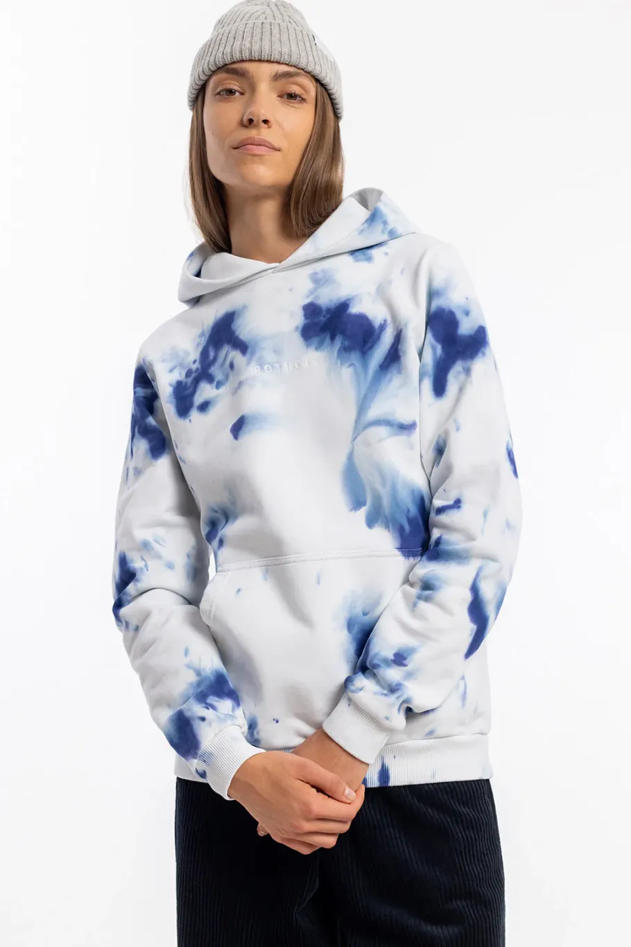 Outlet Rotholz Batik Hoodie Bio Baumwolle - Blau/Off-White