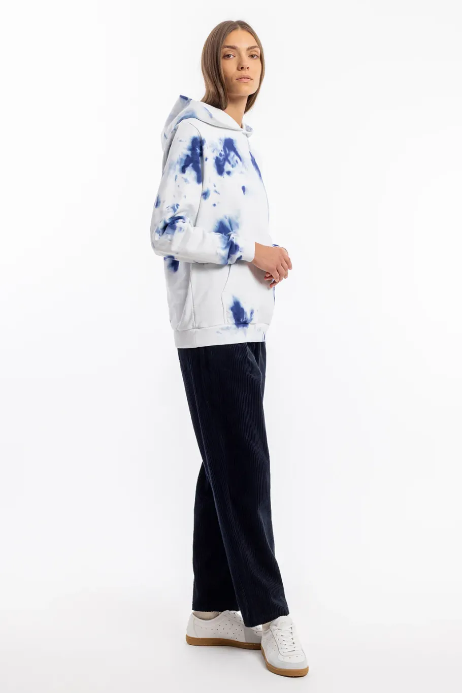 Outlet Rotholz Batik Hoodie Bio Baumwolle - Blau/Off-White
