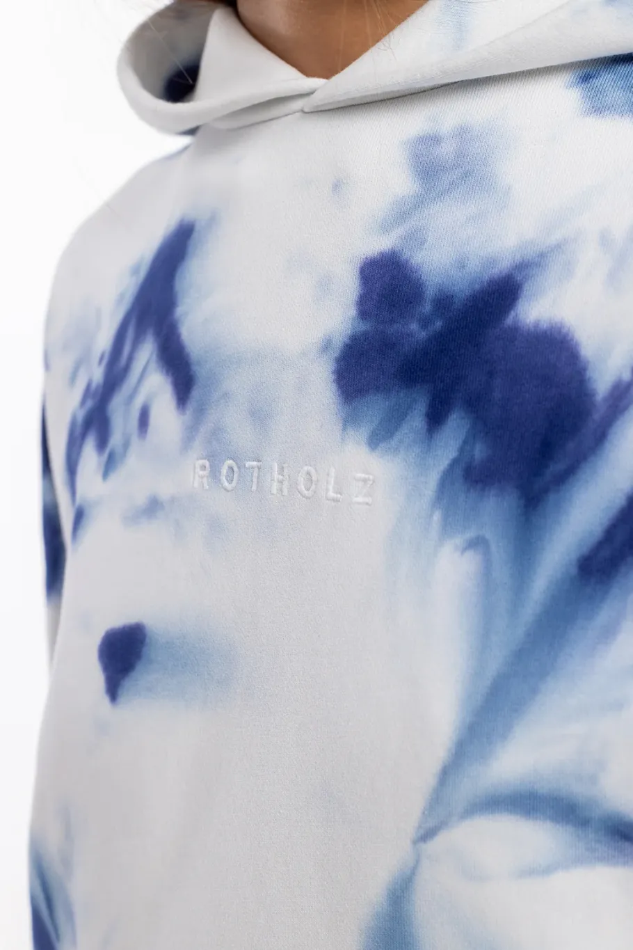 Outlet Rotholz Batik Hoodie Bio Baumwolle - Blau/Off-White