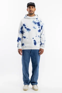 Hot Rotholz Batik Hoodie Bio Baumwolle - Blau/Off-White