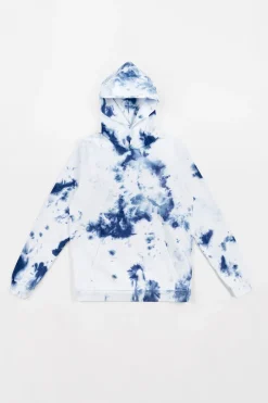 Hot Rotholz Batik Hoodie Bio Baumwolle - Blau/Off-White