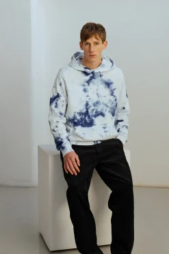 Hot Rotholz Batik Hoodie Bio Baumwolle - Blau/Off-White