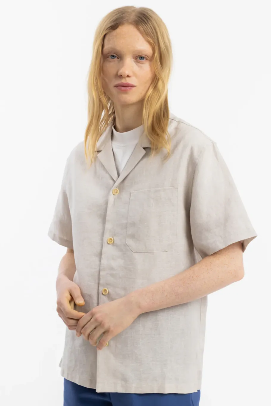 Best Rotholz Bowling Shirt Leinen Mix - Weis