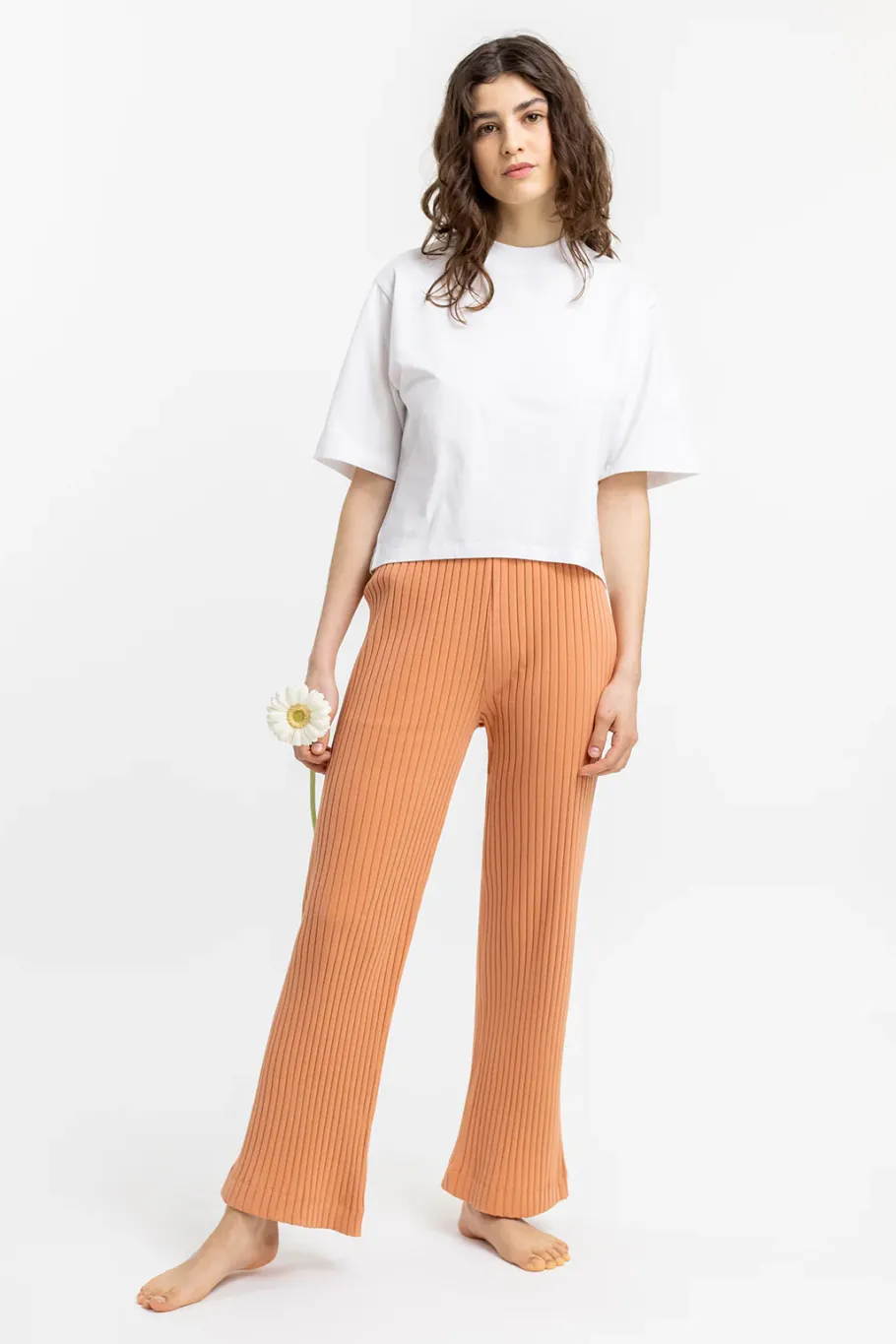 Discount Rotholz Gerippte Hose Aus Bio-Baumwolle Apricot