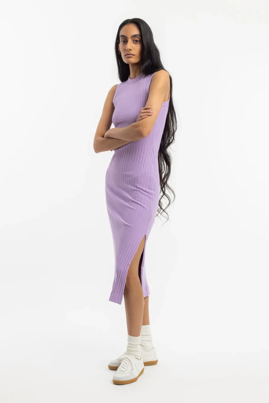 Discount Rotholz Geripptes Kleid Bio Baumwolle - Lavendel