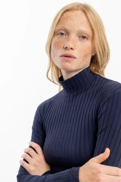 Rotholz Geripptes Longsleeve Bio Baumwolle - Dunkelblau