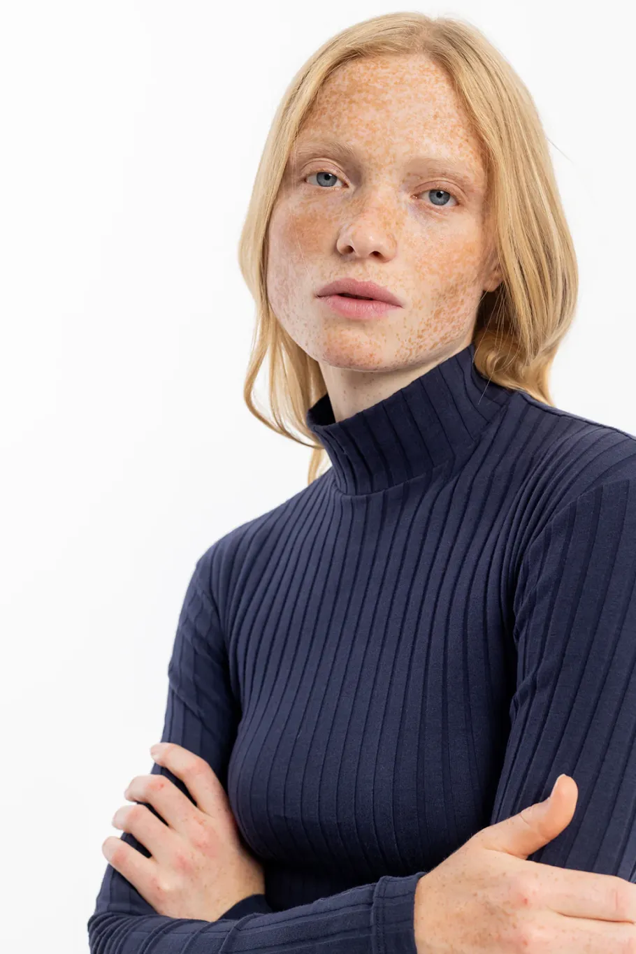 Rotholz Geripptes Longsleeve Bio Baumwolle - Dunkelblau