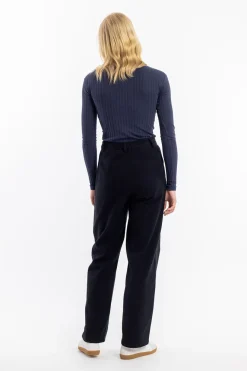 Rotholz Geripptes Longsleeve Bio Baumwolle - Dunkelblau