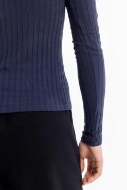 Rotholz Geripptes Longsleeve Bio Baumwolle - Dunkelblau
