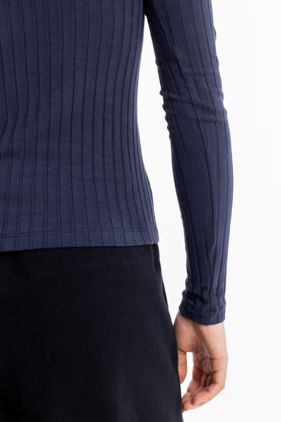 Rotholz Geripptes Longsleeve Bio Baumwolle - Dunkelblau