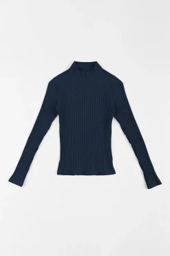 Rotholz Geripptes Longsleeve Bio Baumwolle - Dunkelblau
