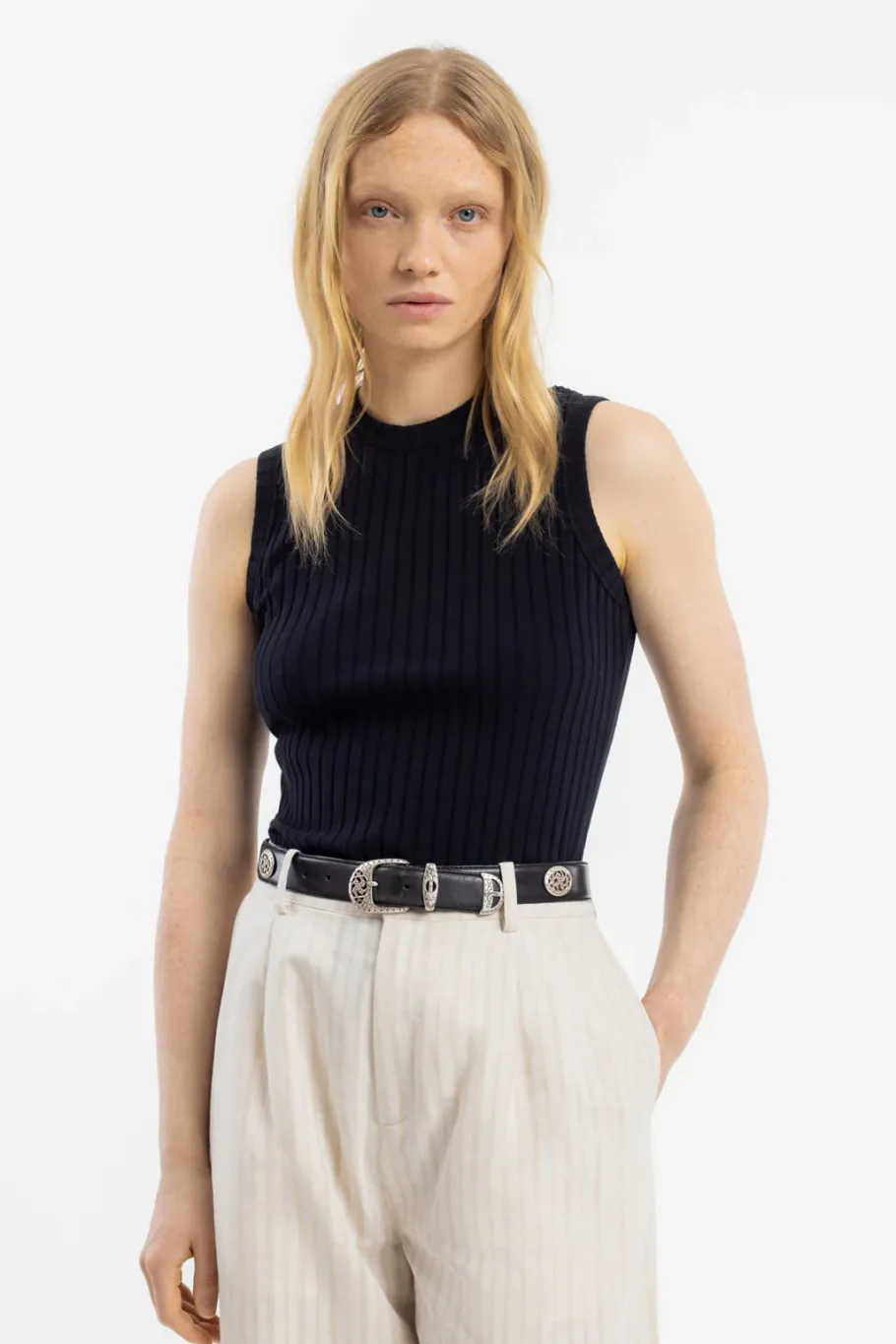 Online Rotholz Geripptes Singlet Bio Baumwolle - Schwarz