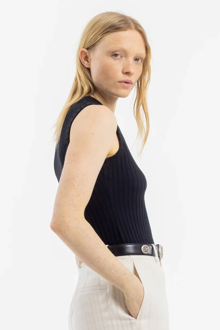 Online Rotholz Geripptes Singlet Bio Baumwolle - Schwarz