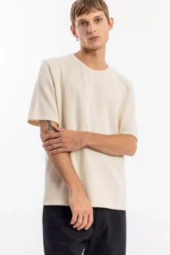 New Rotholz Geripptes T-Shirt Bio Baumwolle - Creme