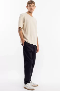 New Rotholz Geripptes T-Shirt Bio Baumwolle - Creme