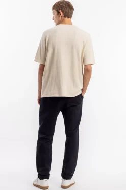 New Rotholz Geripptes T-Shirt Bio Baumwolle - Creme