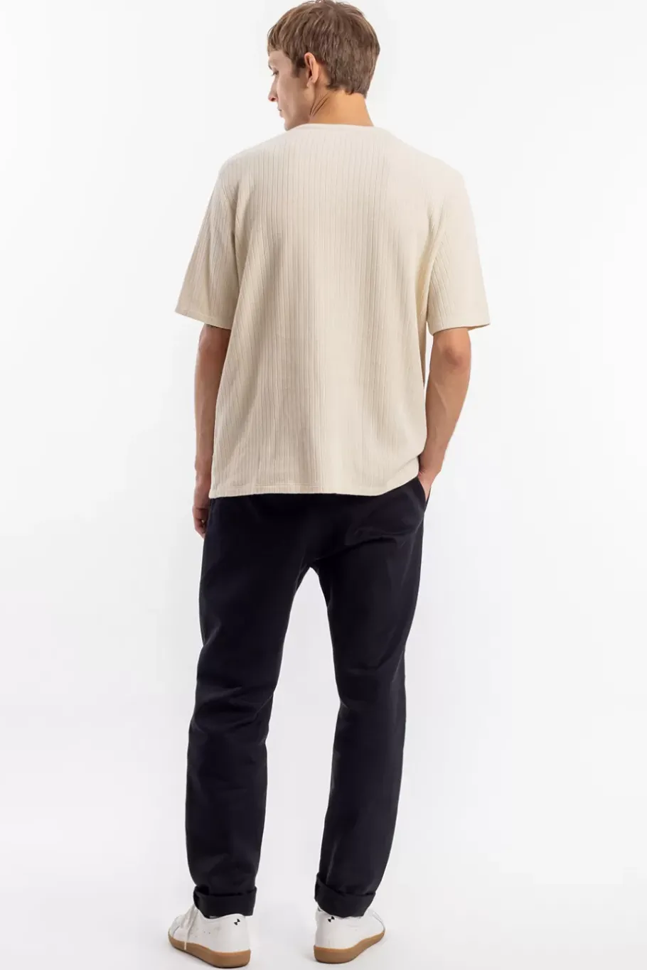 New Rotholz Geripptes T-Shirt Bio Baumwolle - Creme