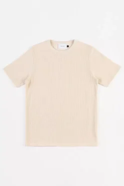 New Rotholz Geripptes T-Shirt Bio Baumwolle - Creme