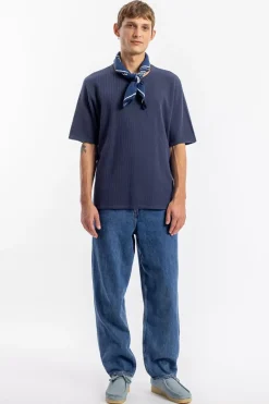 Rotholz Geripptes T-Shirt Bio Baumwolle - Dunkelblau