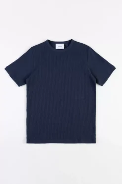 Rotholz Geripptes T-Shirt Bio Baumwolle - Dunkelblau