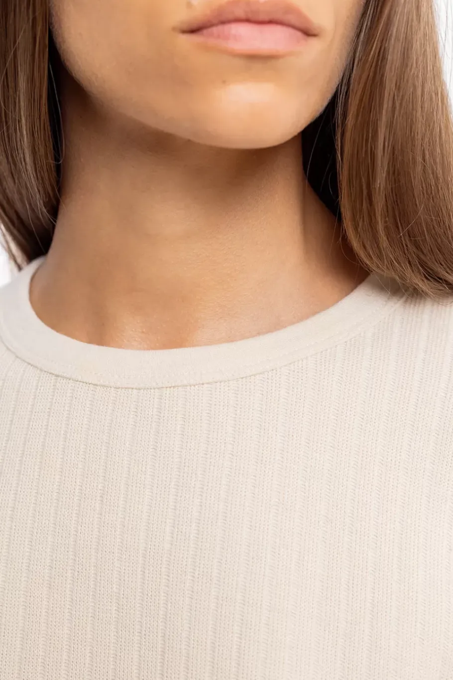 Outlet Rotholz Geripptes T-Shirt Bio Baumwolle - Creme