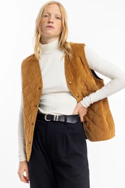 Sale Rotholz Gesteppte Cord Weste - Toffee
