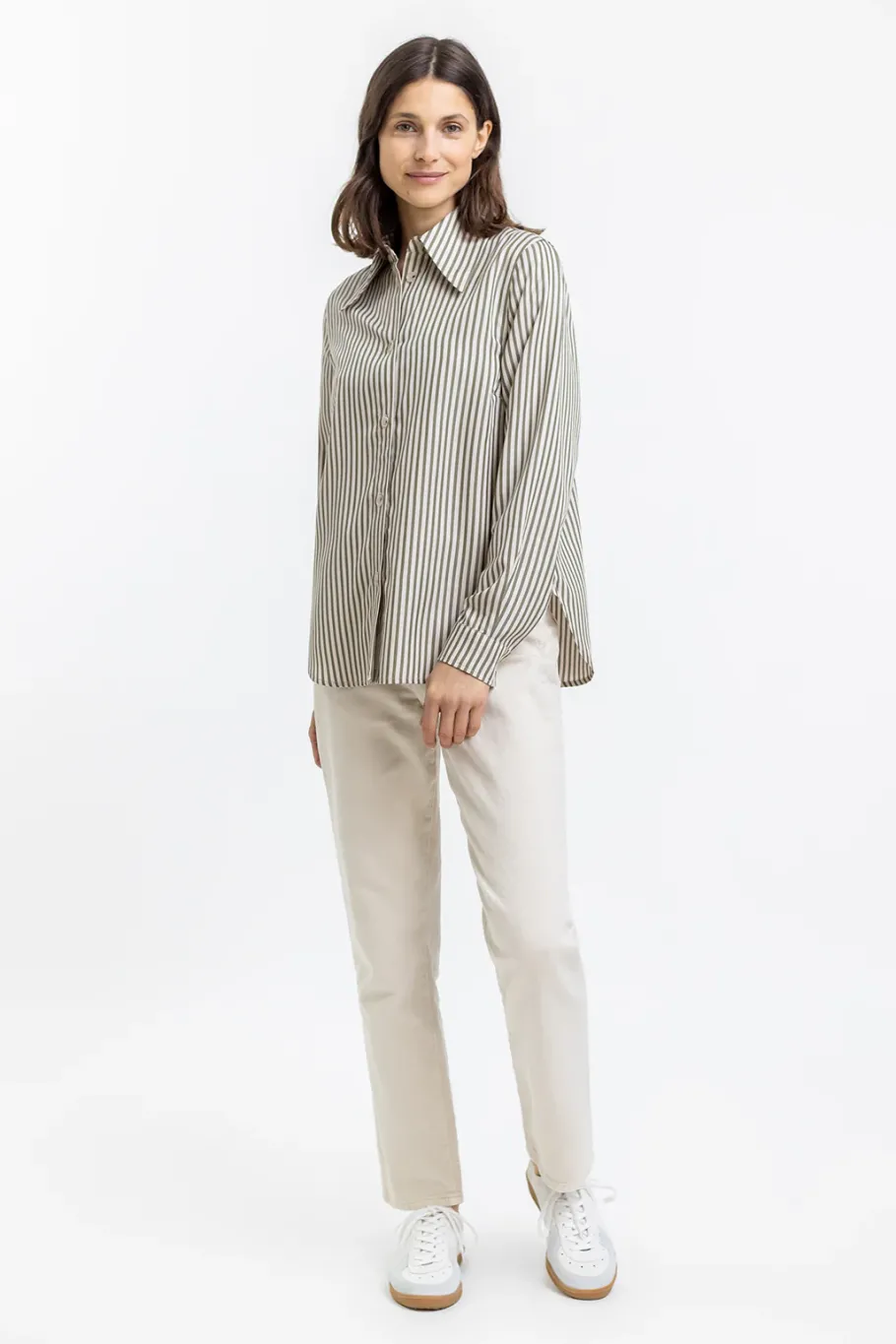 Rotholz Gestreiftes Hemd Aus Loycell Oliv Gestreift