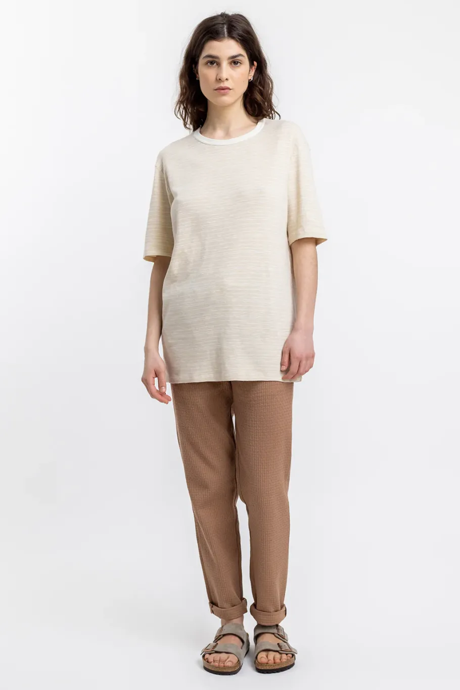 Hot Rotholz Gestreiftes T-Shirt Creme