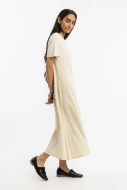 Outlet Rotholz Gestreiftes T-Shirt Kleid - Creme