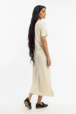 Outlet Rotholz Gestreiftes T-Shirt Kleid - Creme
