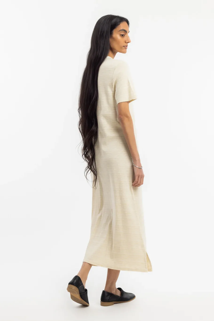 Outlet Rotholz Gestreiftes T-Shirt Kleid - Creme