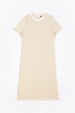 Outlet Rotholz Gestreiftes T-Shirt Kleid - Creme