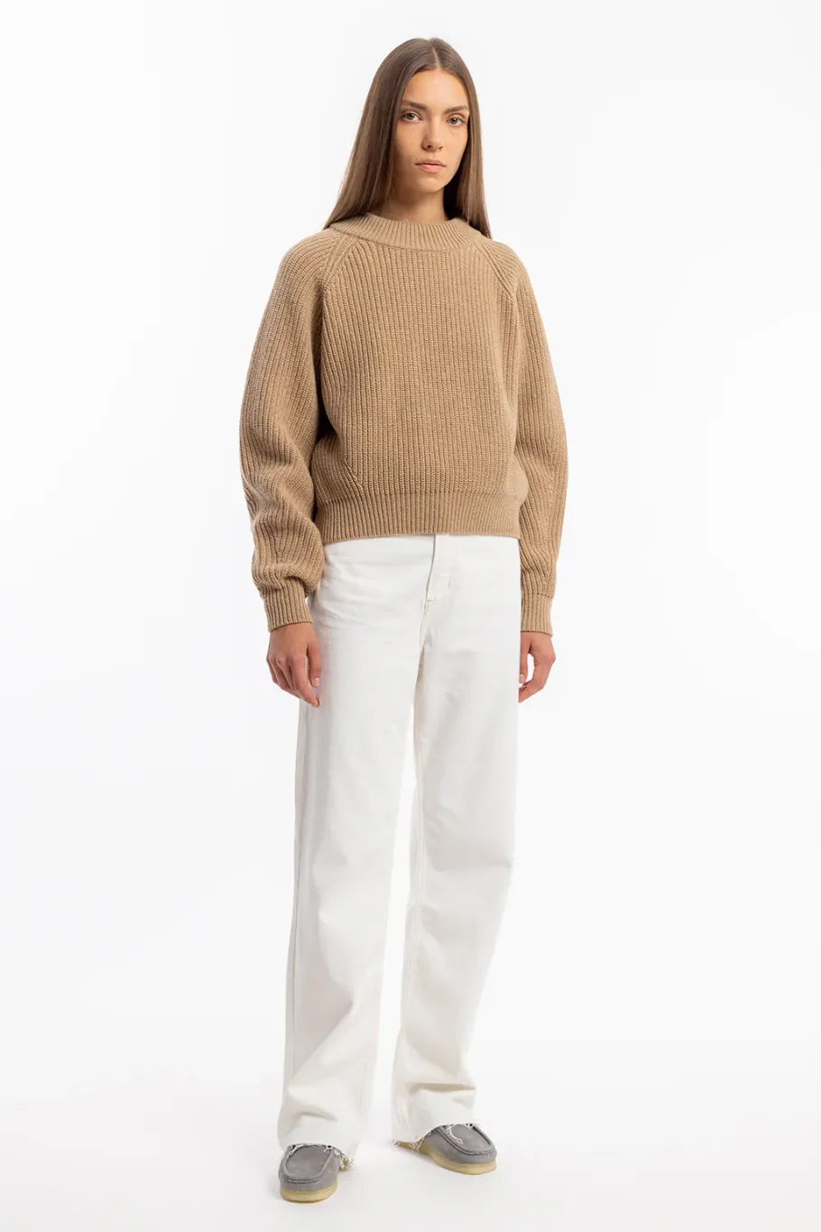 Online Rotholz Grober Strickpullover Wollmischung - Beige