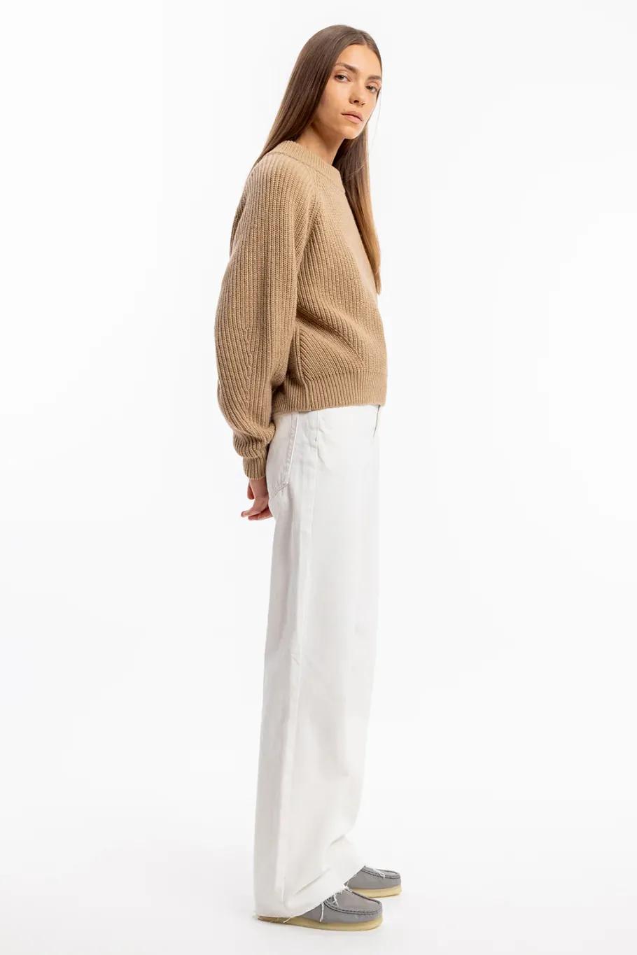 Online Rotholz Grober Strickpullover Wollmischung - Beige