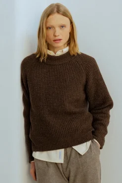 Hot Rotholz Grober Strickpullover Wollmischung - Braun