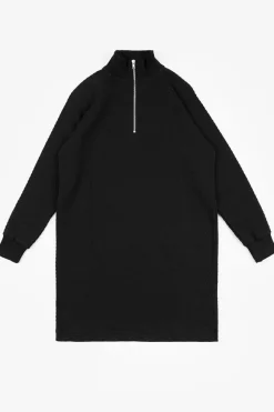 Outlet Rotholz Half Zip Sweat Kleid Bio Baumwolle - Schwarz
