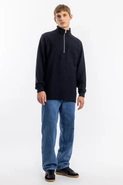 Outlet Rotholz Half Zip Sweatshirt Bio Baumwolle - Schwarz