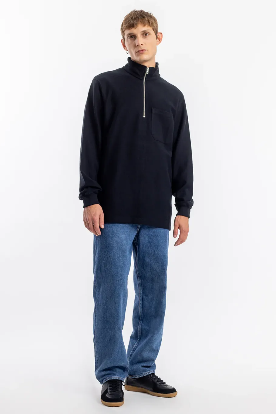 Outlet Rotholz Half Zip Sweatshirt Bio Baumwolle - Schwarz