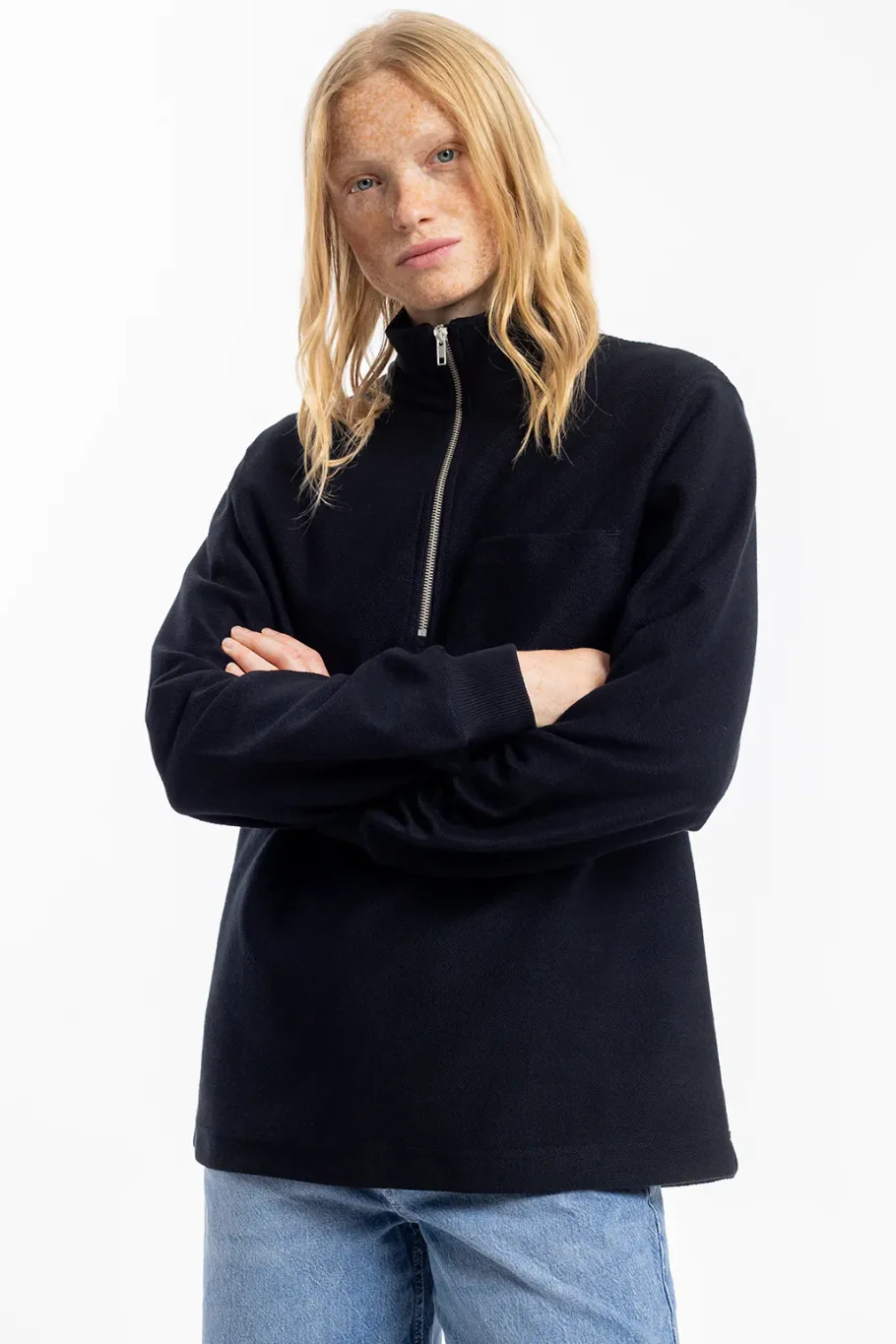 Discount Rotholz Half Zip Sweatshirt Bio Baumwolle - Schwarz