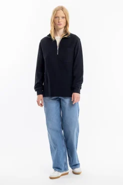 Discount Rotholz Half Zip Sweatshirt Bio Baumwolle - Schwarz