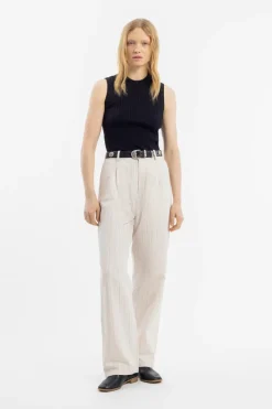 Online Rotholz High Waist Hose Leinen Mix - Creme