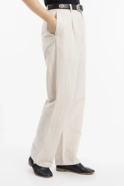 Online Rotholz High Waist Hose Leinen Mix - Creme