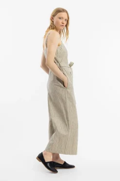 Outlet Rotholz Jumpsuit Leinen Mix - Grau Gestreift