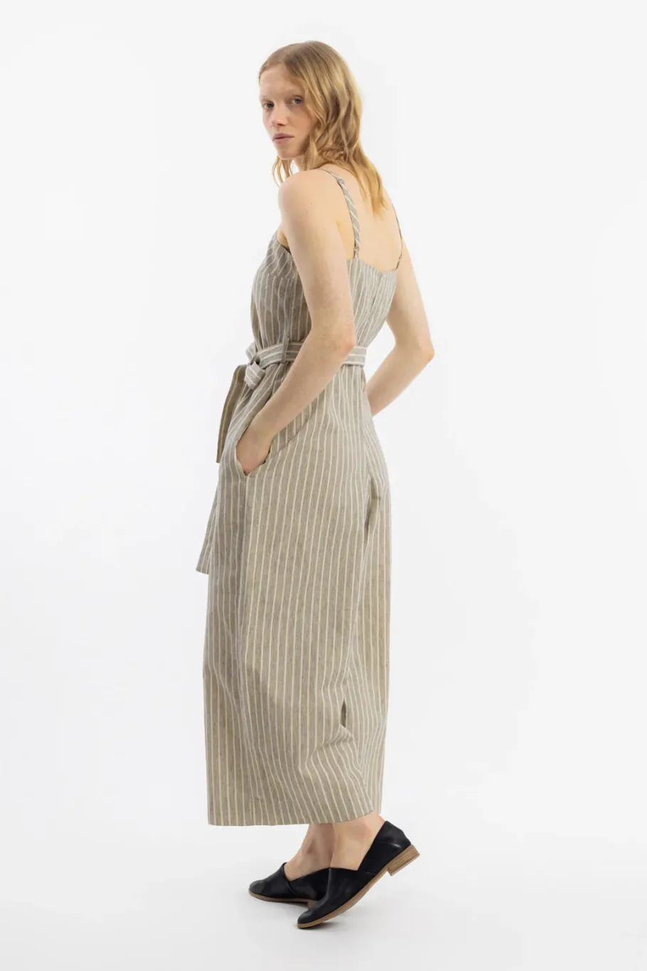 Outlet Rotholz Jumpsuit Leinen Mix - Grau Gestreift