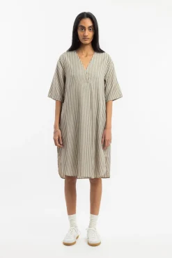 Clearance Rotholz Kaftan Kleid Aus Lyocell - Oliv Gestreift