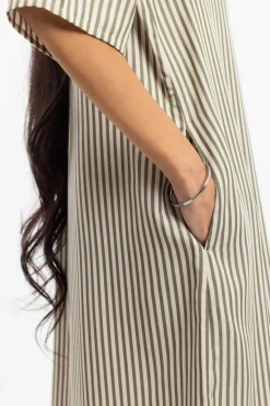 Clearance Rotholz Kaftan Kleid Aus Lyocell - Oliv Gestreift