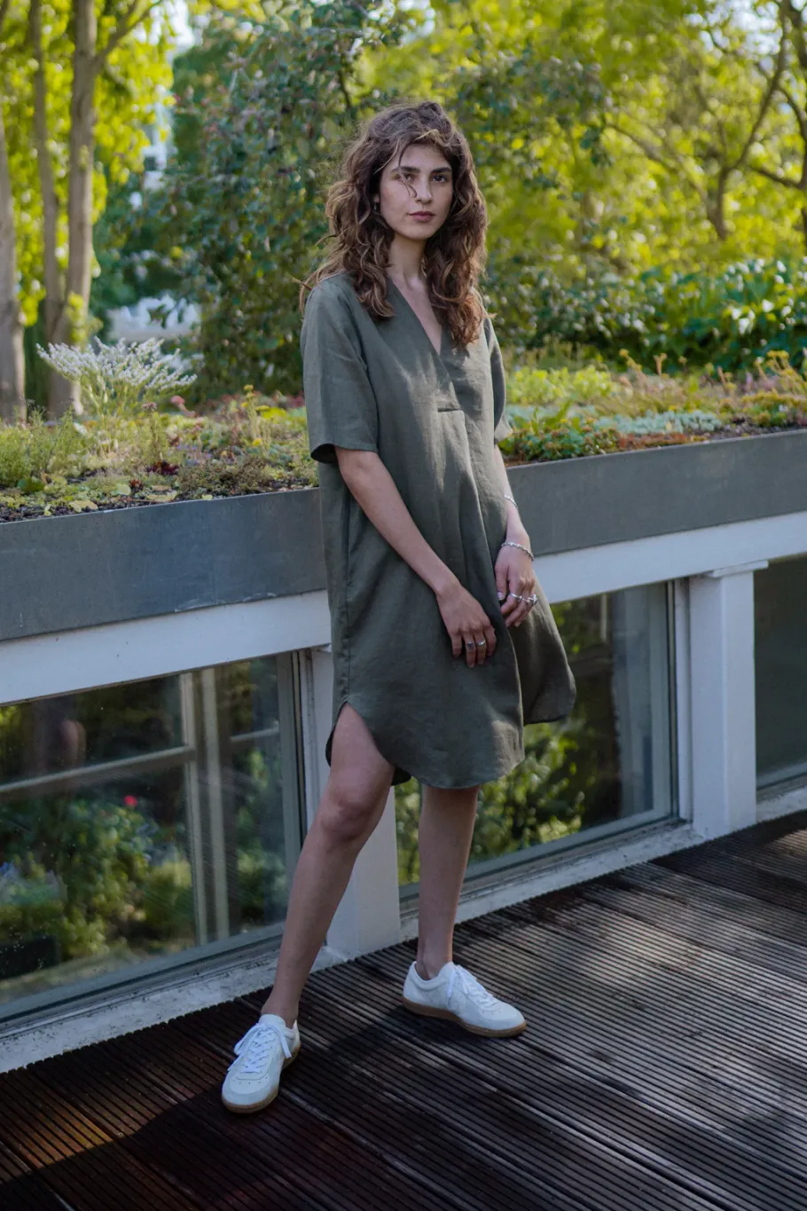 Outlet Rotholz Kaftan Kleid Leinen Mix - Oliv