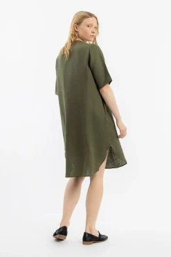 Outlet Rotholz Kaftan Kleid Leinen Mix - Oliv