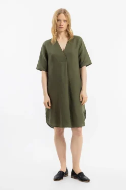 Outlet Rotholz Kaftan Kleid Leinen Mix - Oliv
