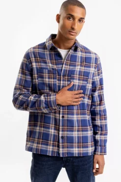 Sale Rotholz Kariertes Flanell Overshirt Blau